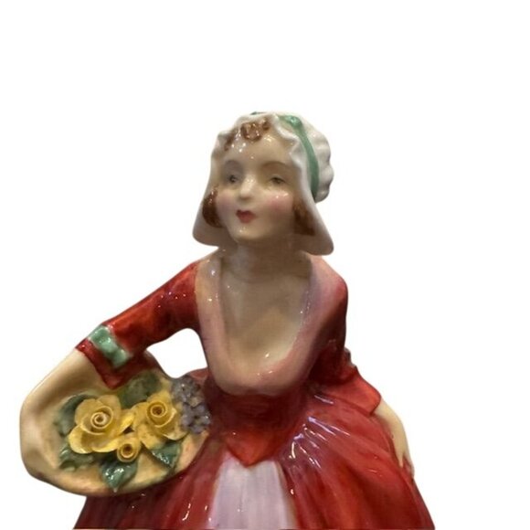 Royal Doulton Janet Figurine HN1637 Red Dress Lady Holding Basket Of Flowers - Picture 2 of 7